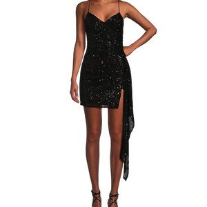 GB Social Ruched Sequin Asymmetrical Hem Tie Back Mini Dress Size Medium Prom